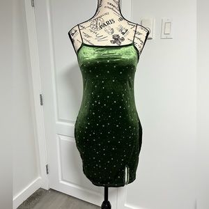 Green velvet stars dress - S